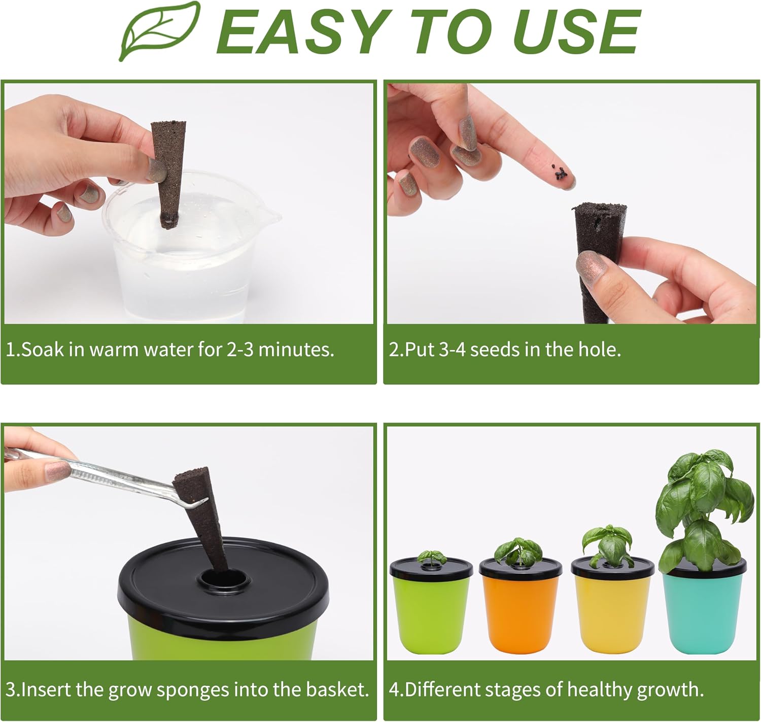 Kratky Method Hydroponic Planter Kit, 8 Hydroponic Planter Plus 24 Growing Sponges for Herbs, Hydroponic Mini Buckets