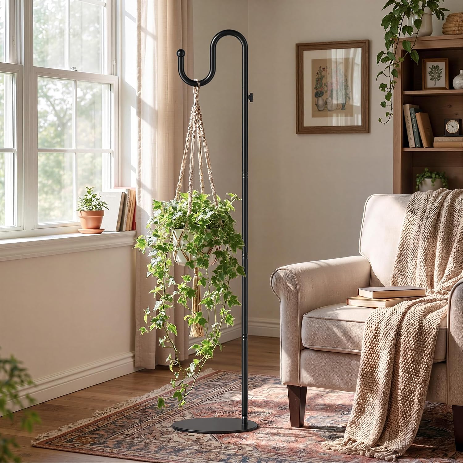74" Shepherds Hook Stand: Hanging Bird Feeders, Wind Chimes, Plants | Heavy Duty, Free Standing, Adjustable Pole Holder