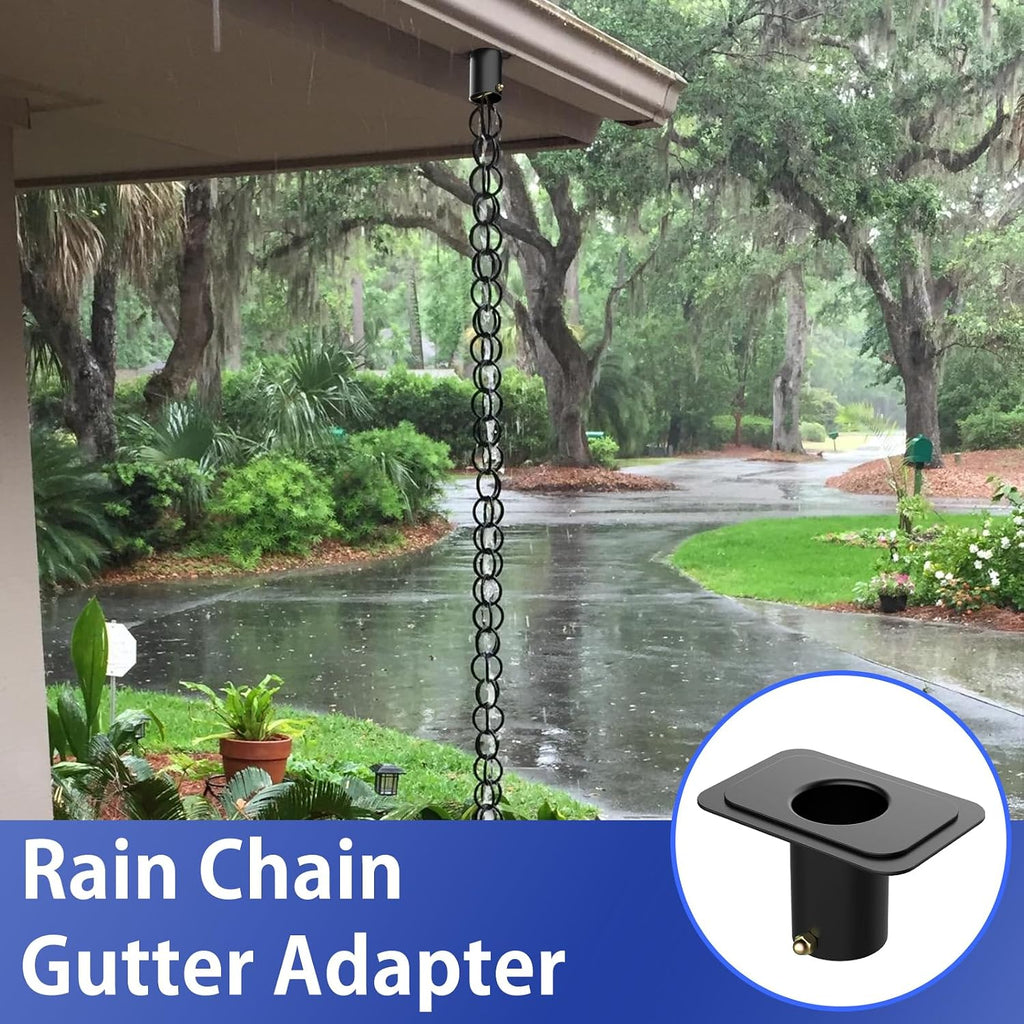 4pack Rain Chain Gutter with Bolt Anti-Rust Black Metal Adapter Decorative Rain Chains for Outside Gutter Downspout