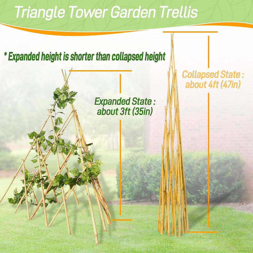 4ft Expandable Bamboo Teepee Trellis for Climbing Plants, Self-Standing Natural Bamboo Trellis for Plant Support
