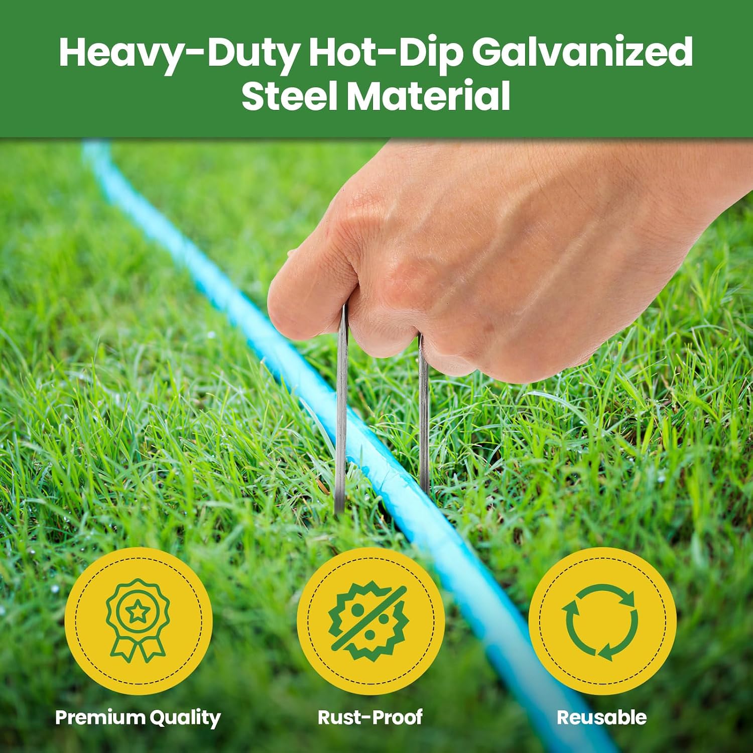 Landscape Staples Galvanized 8 Inch 120 Pcs, Metal Garden Stakes 1.6 Inch, Garden Staples for Lawn 11 Gauge