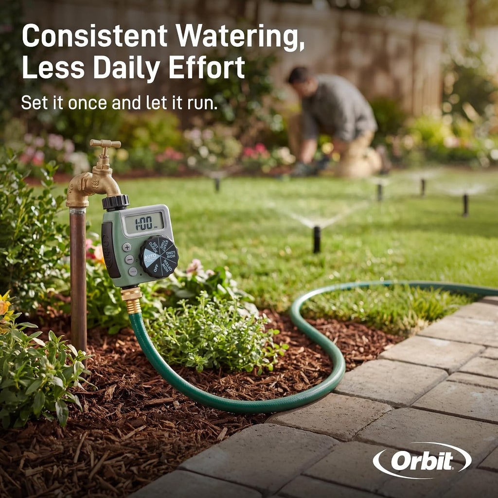 Orbit One Outlet Single-Dial Hose Faucet Timer - Easy Programmable - For Garden Watering System - LCD Hose Timer with
