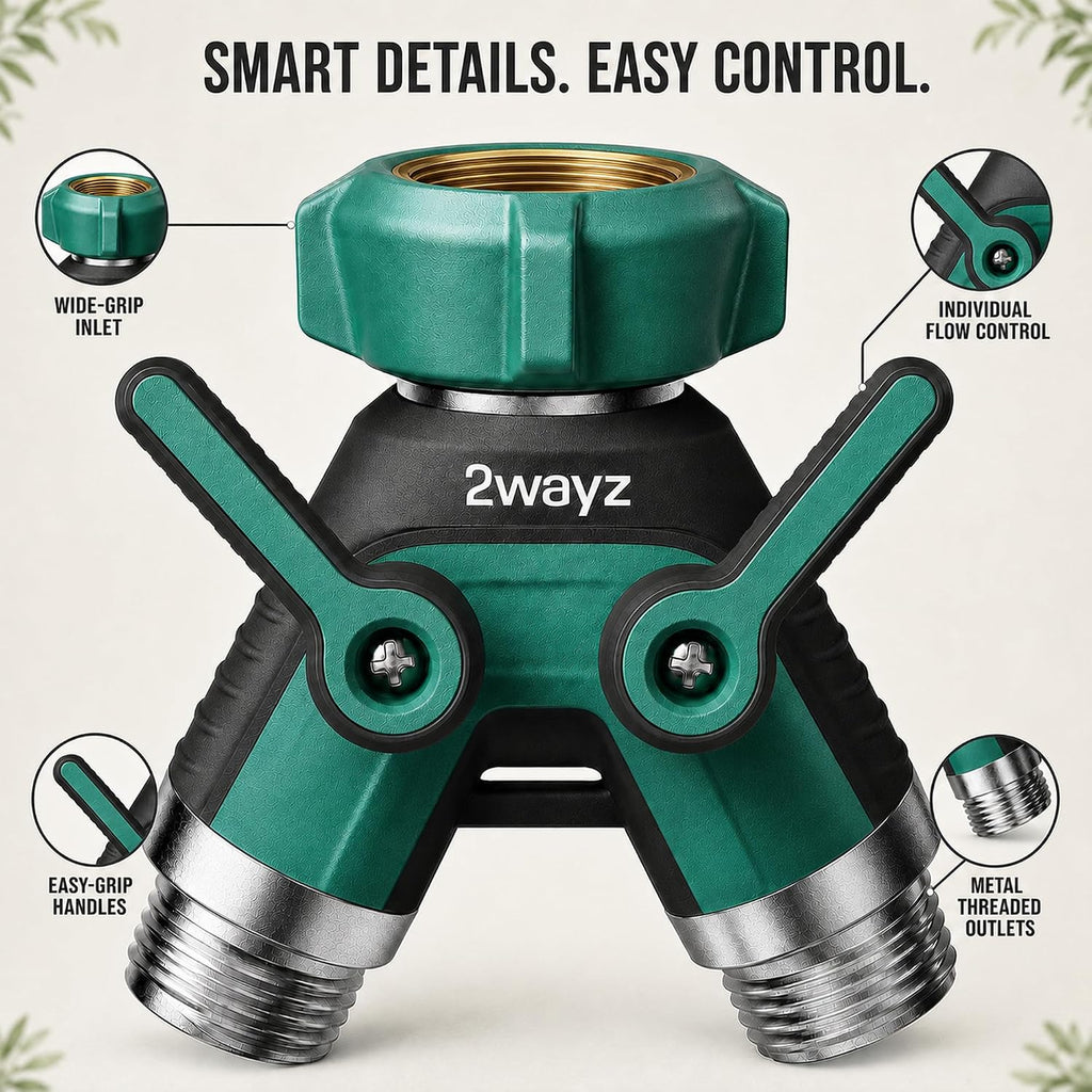 Dual Outlet Water Hose Splitter - Heavy-Duty Brass Y Connector, 360° Rotation, Easy Installation, Leak-Proof Design