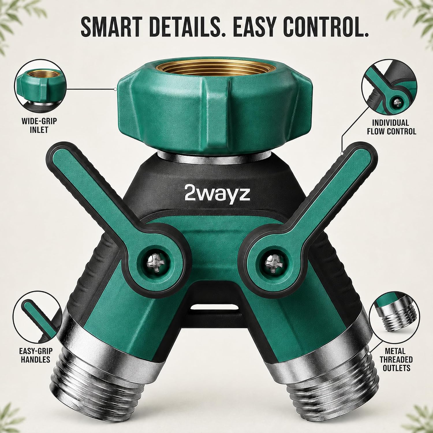 Dual Outlet Water Hose Splitter - Heavy-Duty Brass Y Connector, 360° Rotation, Easy Installation, Leak-Proof Design