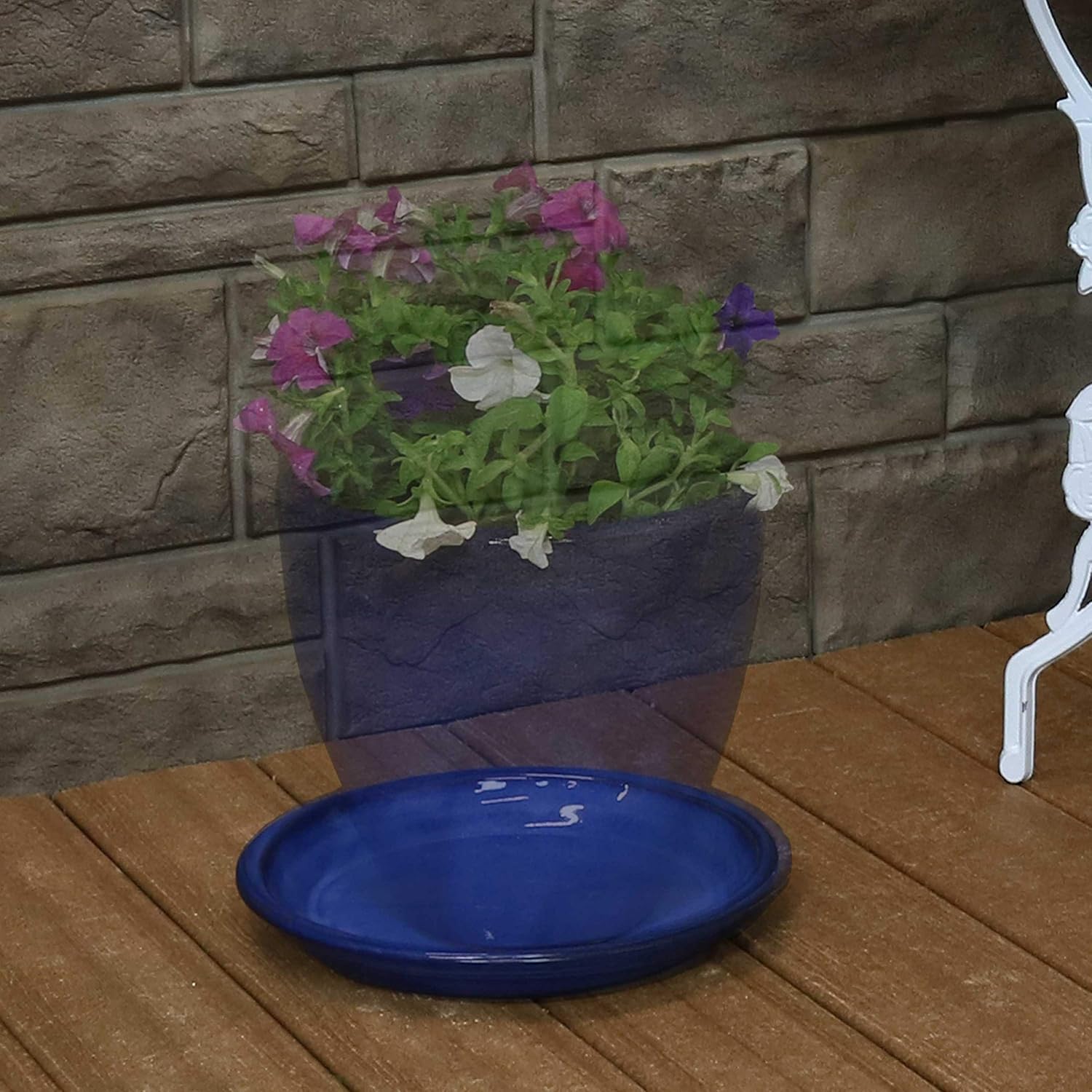Sunnydaze 9" Ceramic Plant Saucers for Planters, 2pk, Imperial Blue | Indoor or Outdoor, Plant Drip Trays for Flower