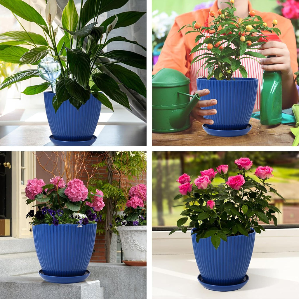 7 Inch Large Plant Pots, 6 Pack Flower Pots with Drainage Hole and Tray Saucer Plastic Plant Pot for Outdoor Indoor
