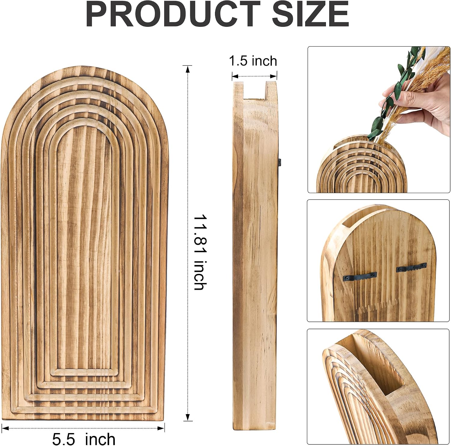 DREAMLOOM 2 Pack Wooden Wall Vases with Dried Pampas Grass and Eucalyptus Plants, Wall Hanging Planters Boho Modern