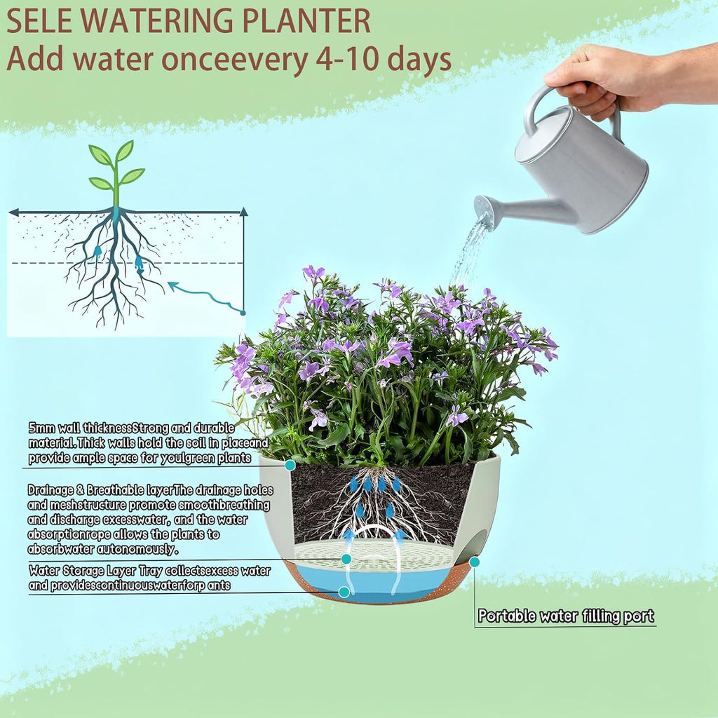 Set of 4-8 Inch Self Watering Hanging Planters for Indoor Outdoor，Hanging Plant Pots with Drainage & Removable Tray