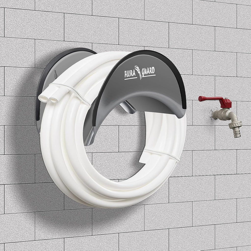 FLORA GUARD 2 Pack Garden Hose Holder, Heavy Duty Hose Hanger | Wall Mount Hose Rack Holds Up to 125 ft, Rust Resistant
