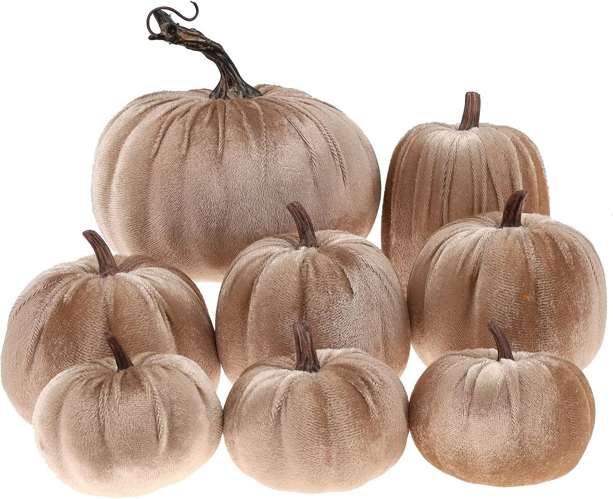 Weysat 24 Pcs Assorted Pumpkins Velvet Fall Thanksgiving Decor, Rust Orange