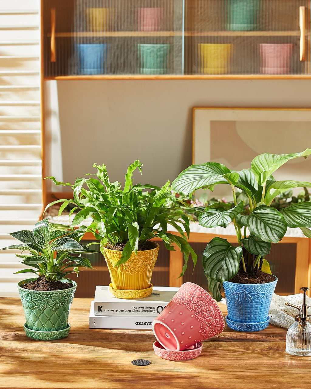 Metahom Ceramic Plant Pots, 5.8 Inch Flower Pots for Indoor Plants, Planters with Drainage Hole & Saucer, Garden