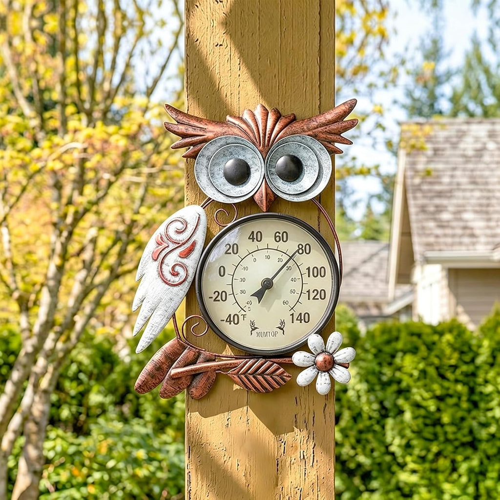Outdoor Thermometer, Owl Outside Decor for Patio, Yard and Garden | No Battery Needed Waterproof Indoor and Outdoor