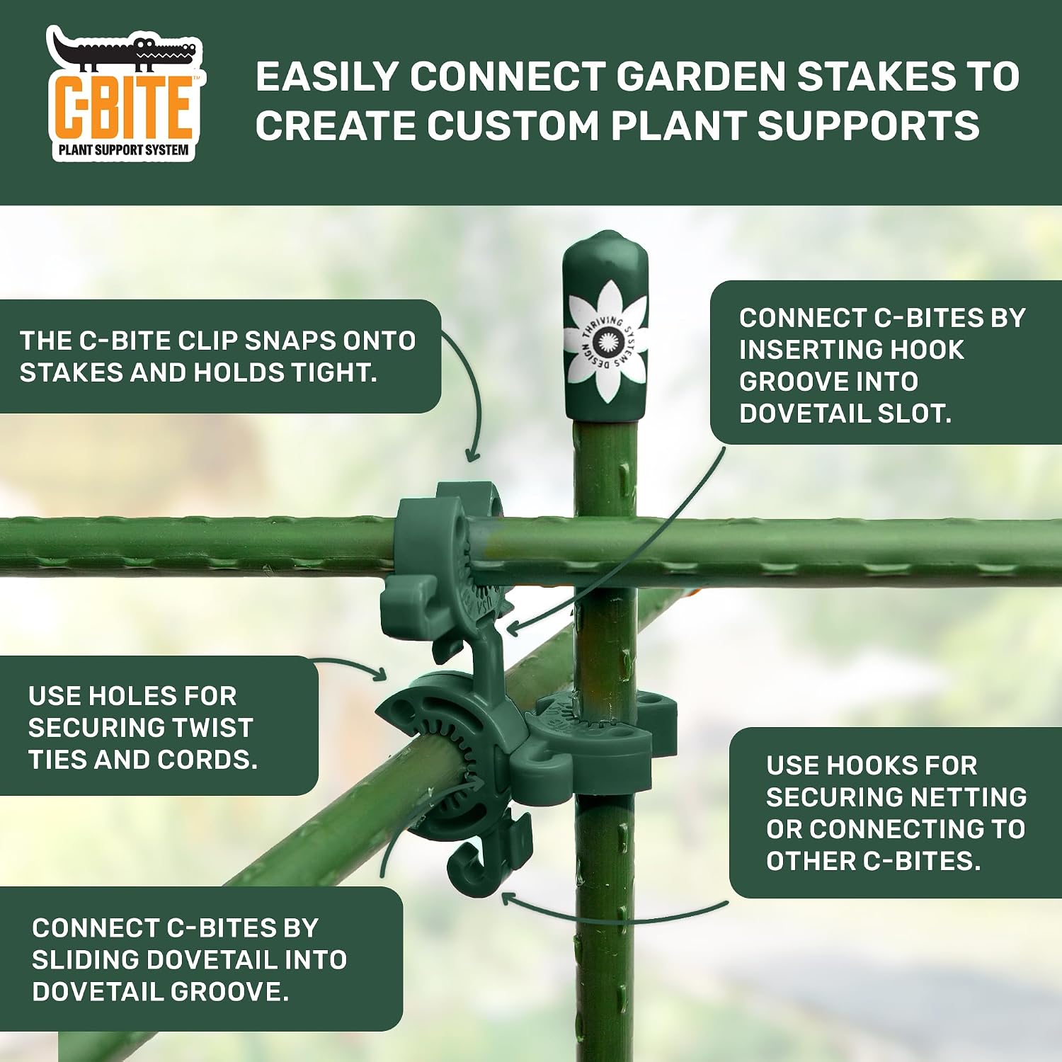 Plant Support Maker Kit – Custom DIY Trellis & Tomato Cage System, Modular Garden Stake Connectors for 7/16" Stakes