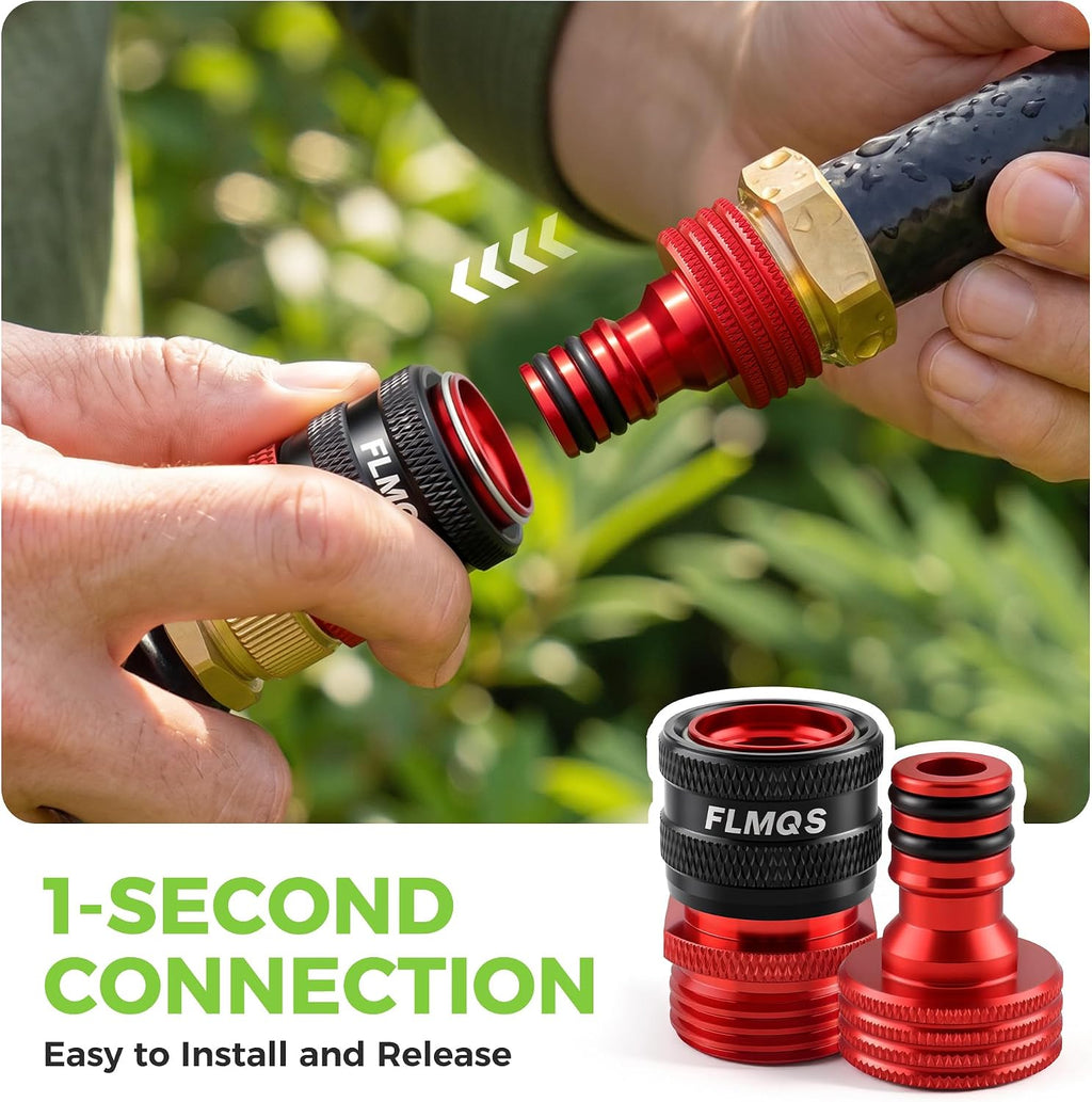 Garden Hose Quick Connectors, 3/4" GHT Heavy-Duty Aluminum Alloy Hose Fittings, Universal Leak-Proof Quick Connector