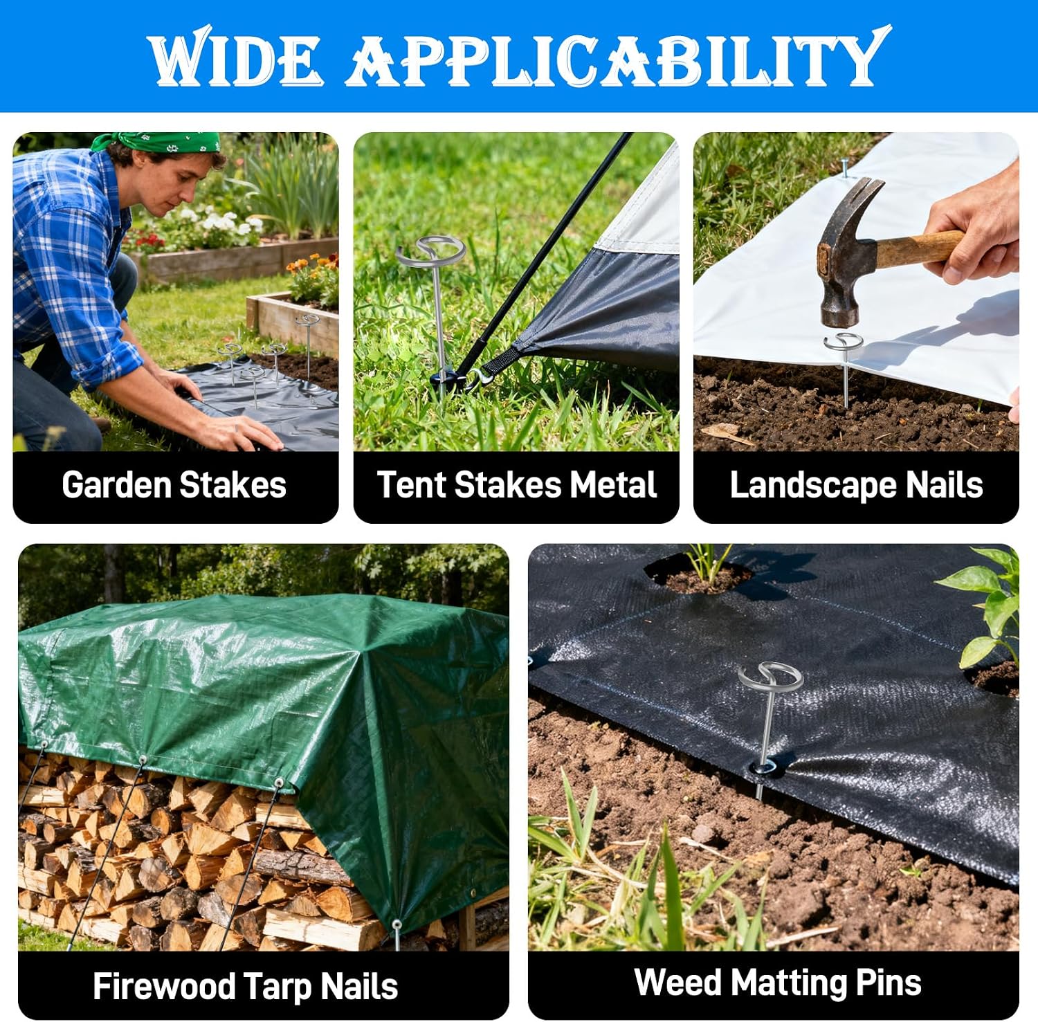120 PCS Landscape Fabric Pins, 8 Gauge Galvanized Steel Garden Staples with 1.3 inch Landscape Fabric pins & Free