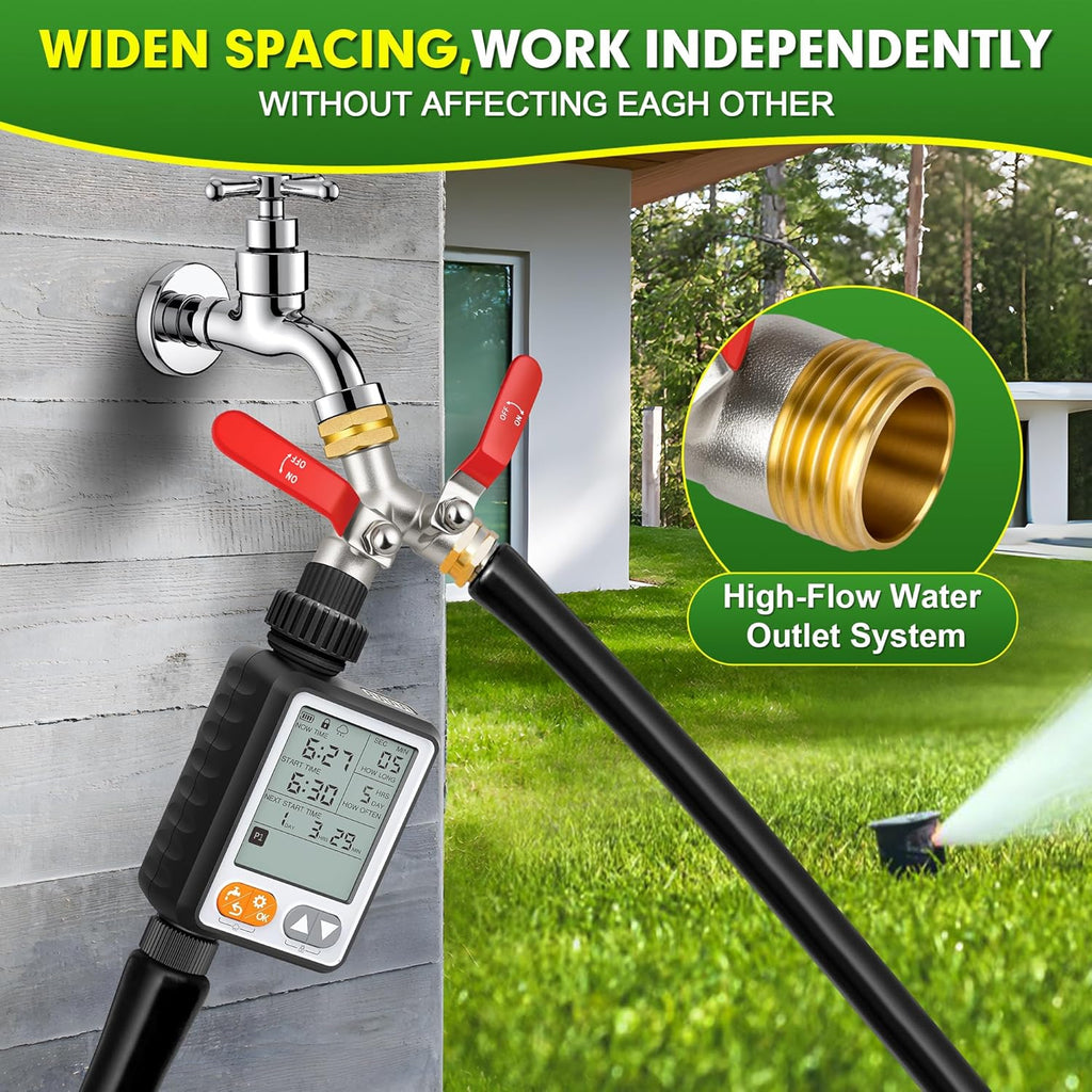 Hose Splitter 2 Way, High Flow Garden Hose Splitter, 3/4” Ght Inlet Brass Heavy Duty Hose Converter, Full Flow water 2