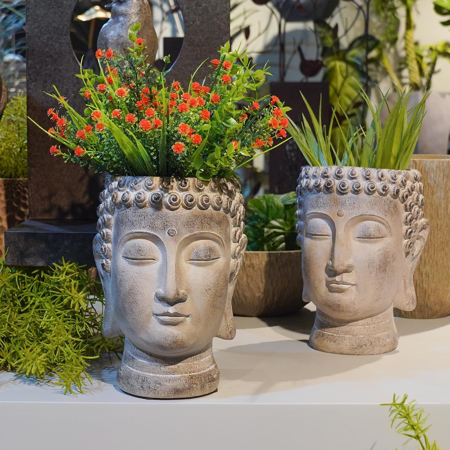 Buddha - Face Flower Pot - Head Planters - Garden Statue - Cactus Succulents Planter Pot Indoor Outdoor Planter with