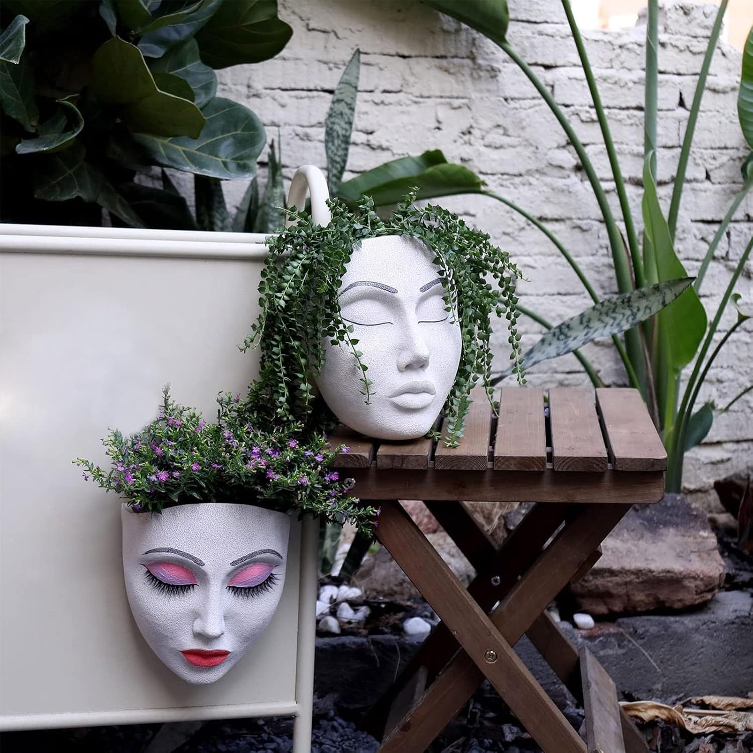 Wall Planter for Indoor Outdoor Plants, Face Planter Hanging Plant Pot for Home Decor, Modern Face Vase Face Flower Pot