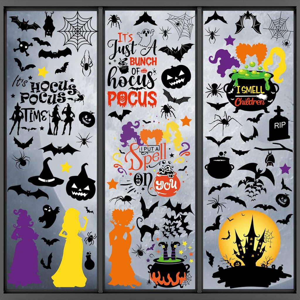 9 Sheets Halloween Window Clings Extra Large Black Spider Window Decals Scary Spider Web Silhouette Windows Stickers Double Sided Windows Clings for Halloween Home School Office Glass Party Decor