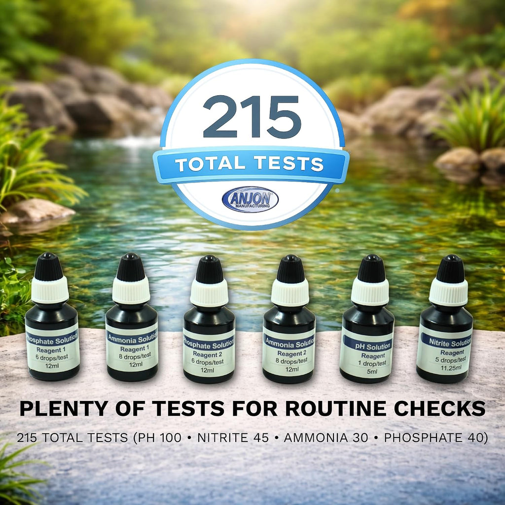 Half Off Ponds 4-in-1 Water Quality Test Kit | 215 total tests, Measures pH and Ammonia, Nitrite, Phosphate, Glass