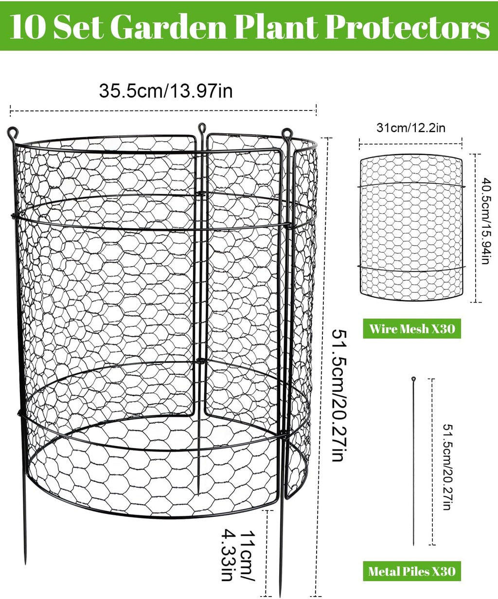Kalolary 10 Packs Plant Protectors from Animal 20" x 14" Wire Plant Cage | Metal Garden Plant Protection Chicken Wire