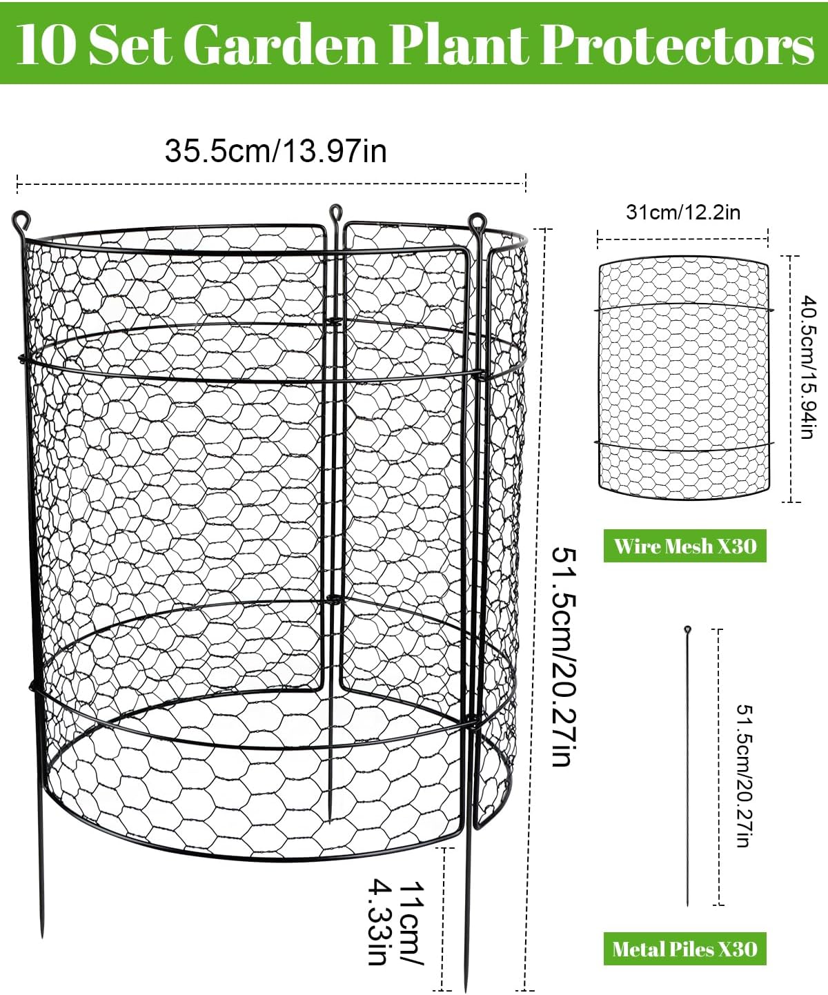 Kalolary 10 Packs Plant Protectors from Animal 20" x 14" Wire Plant Cage | Metal Garden Plant Protection Chicken Wire