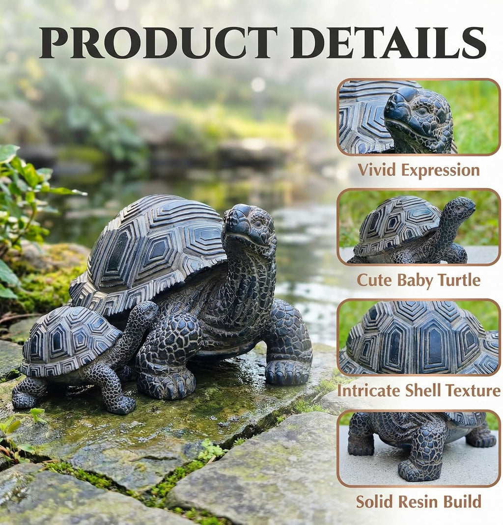 2 Pcs Turtle Outdoor Statue, Tortoise Garden Figurine, Resin Garden Turtles Outdoor Decor for Patio, Lawn, Yard, Pond