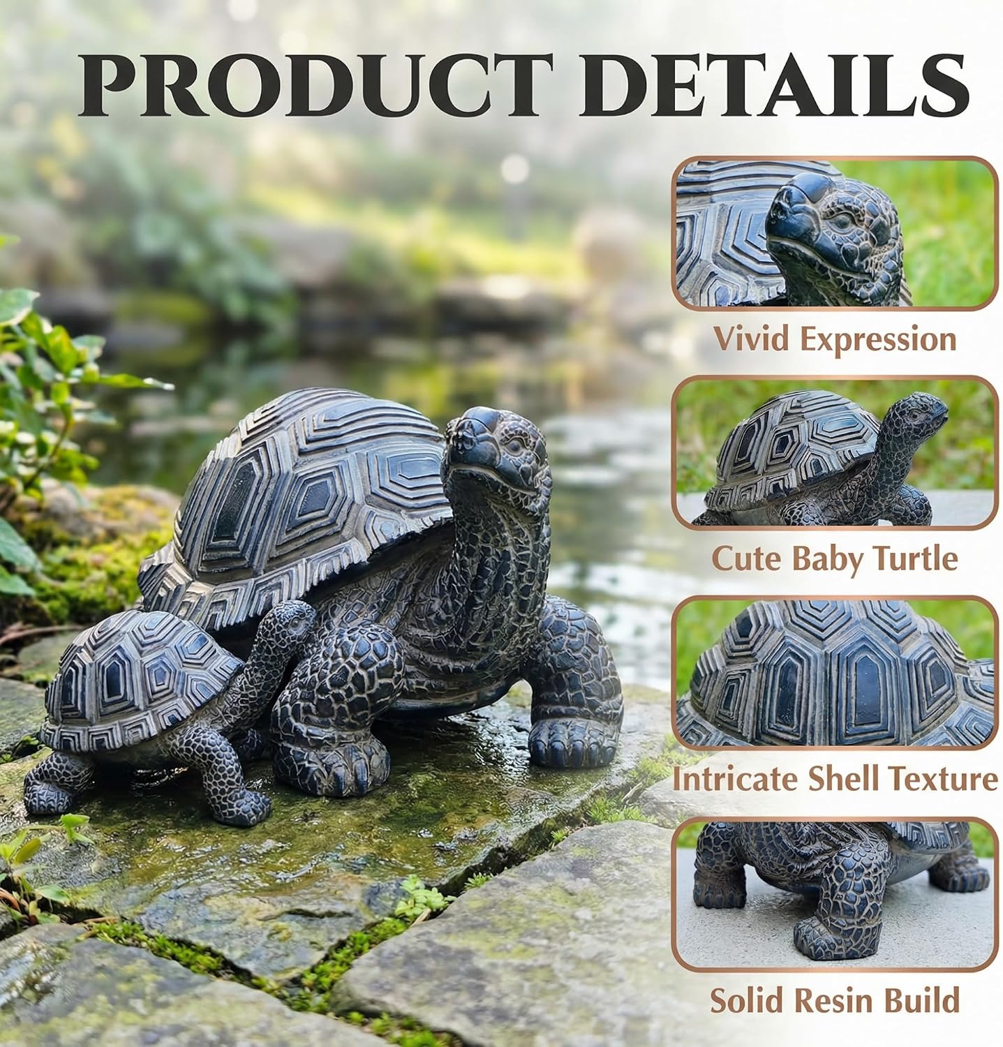 2 Pcs Turtle Outdoor Statue, Tortoise Garden Figurine, Resin Garden Turtles Outdoor Decor for Patio, Lawn, Yard, Pond
