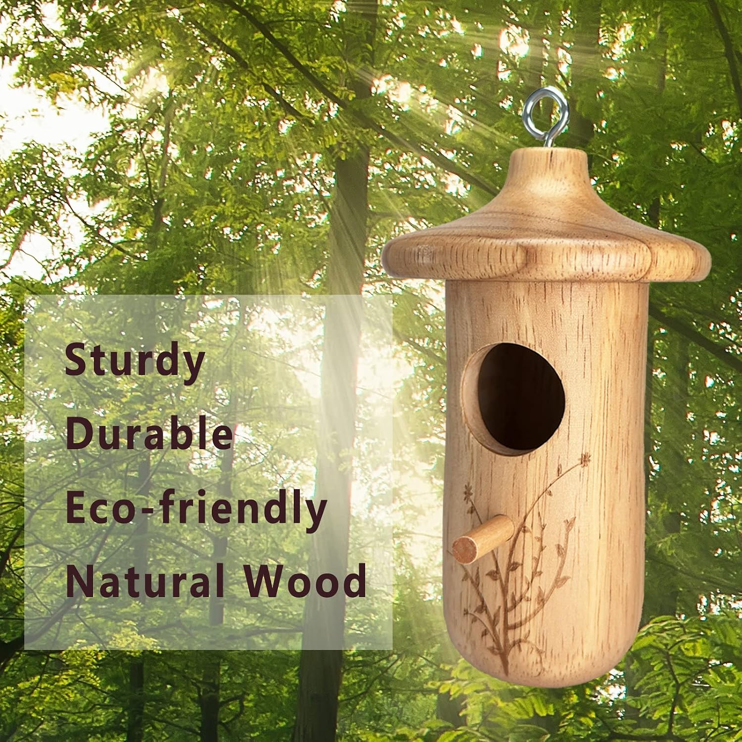 Hummingbird House, 3Pcs Humming Bird House for Outside Hanging, Natural Wooden Hummingbird Nest, Gardening Gifts Home