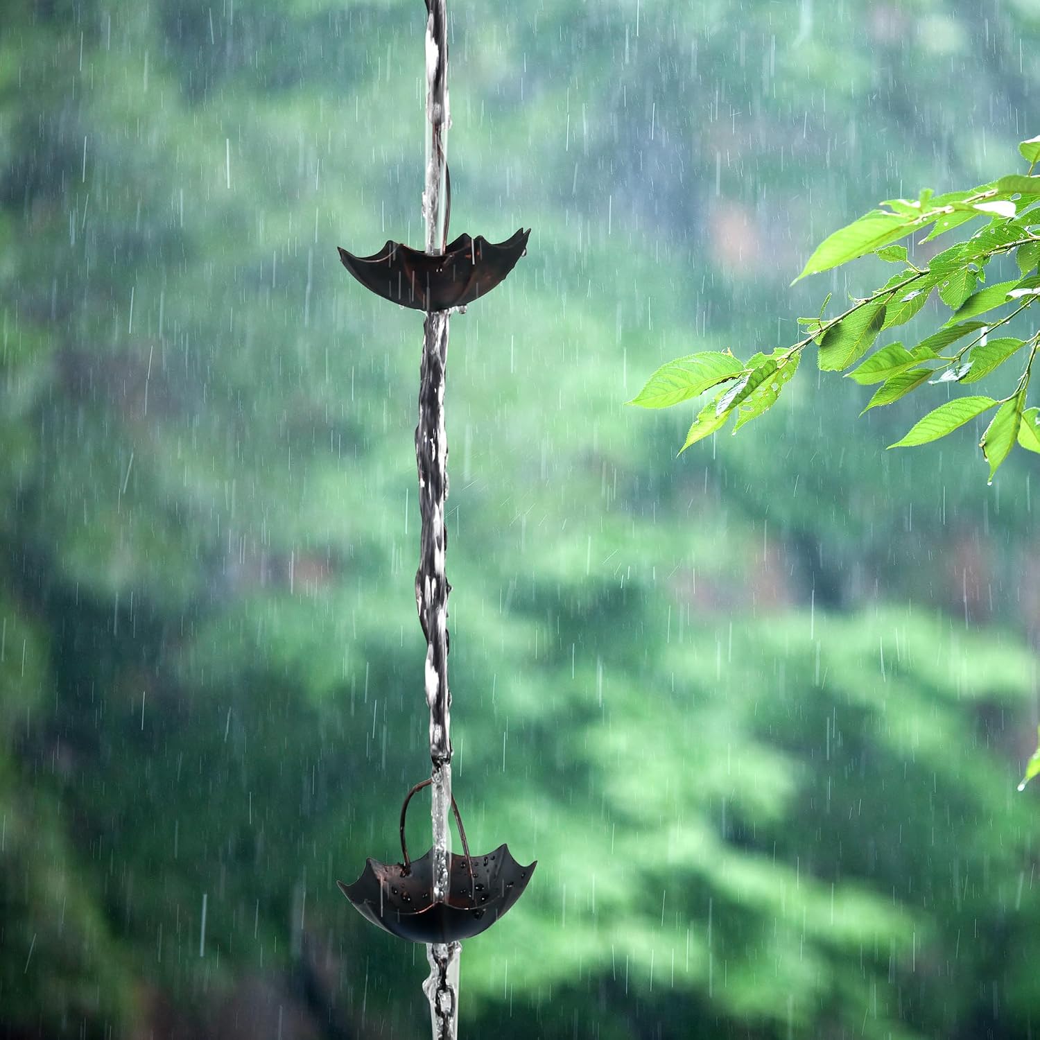 Invech Adjustable Rain Chains for Gutters, 12.5FT Outside Rain Chains with 12 Cups, Umbrella Shaped Rain Catcher Chain