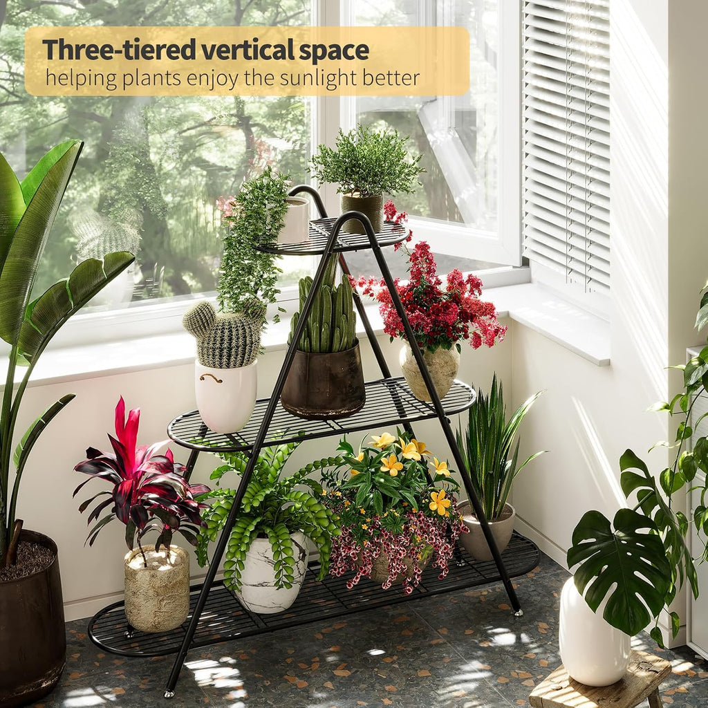 Plant Stand for Patio, 3-Tier Metal Plant Shelf–Indoor/Outdoor Display Rack for Multiple Pots, Heavy Duty Plants