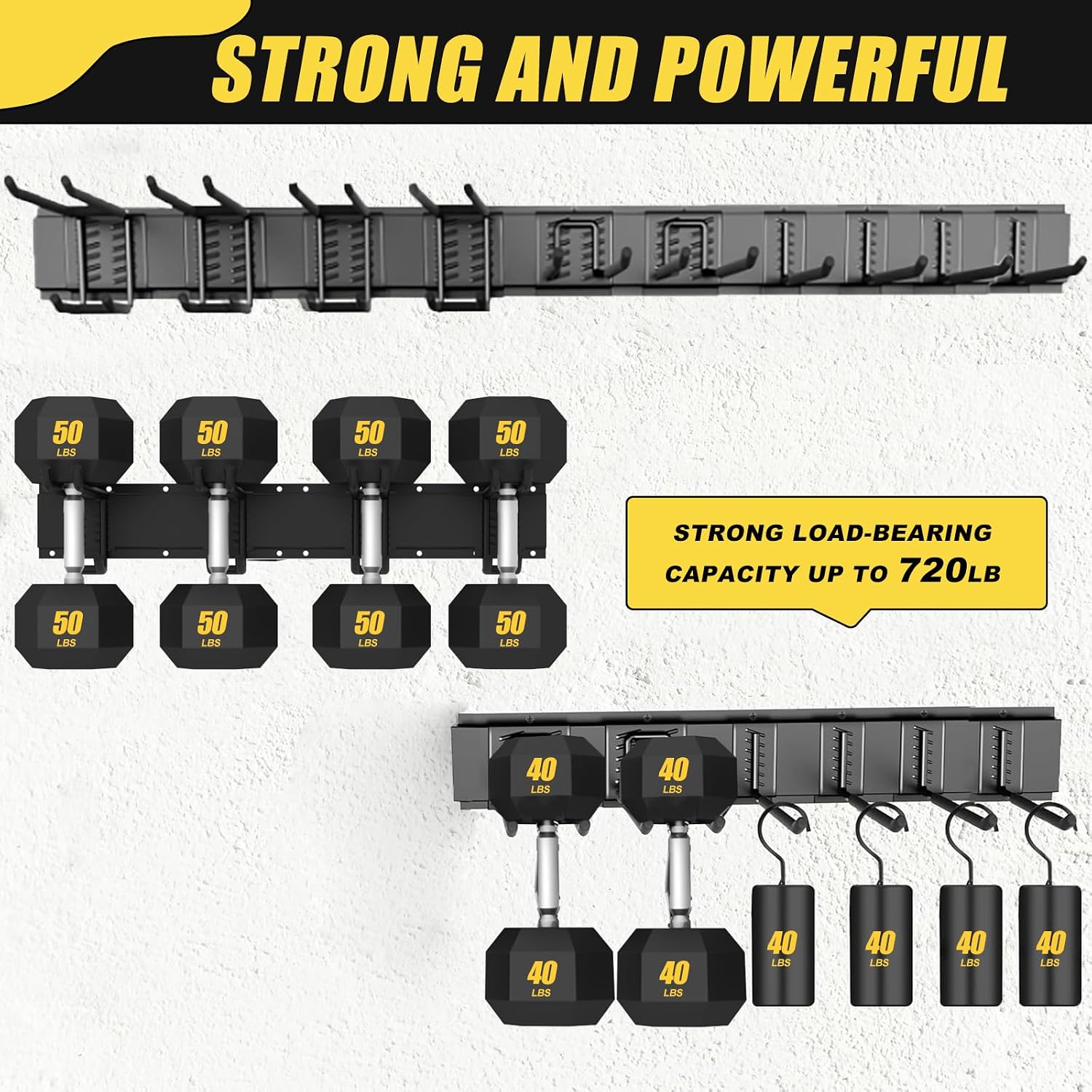 64'' Garage Tool Organizer Wall Mount, 18 PCS Adjustable Garden Tool Hanger Rack, Garage Hooks Heavy Duty, Shovel