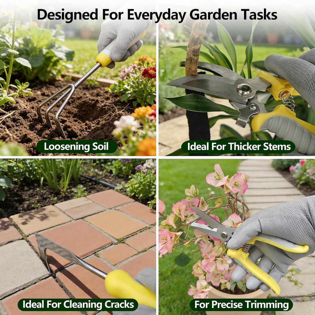 11-Piece Stainless Steel Gardening Tool Set with Floral Tote Bag | Includes 7 hand tools, gloves, spray bottle and