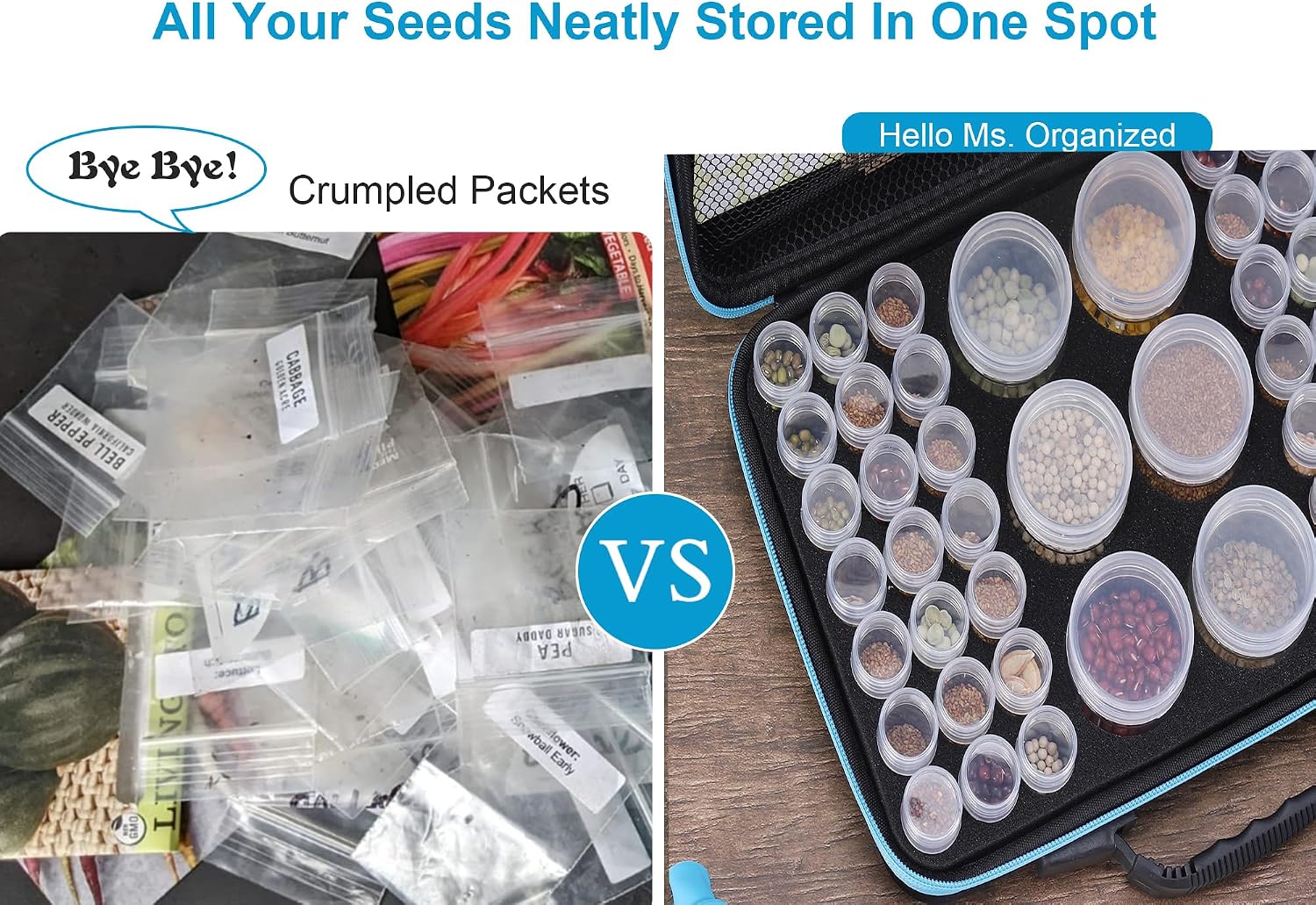 48 Slots Seed Storage Organizer Box, Garden Vegetable Plant Flower Seeds Saving kit with Write Label Funnel Tweezer 2