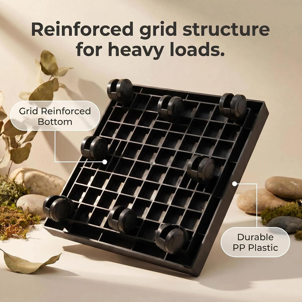 16.5 Inch Square Rolling Plant Caddy Saucer with Wheels, Heavy Duty Wheeled Planter Stand for Potted Plant, Coaster