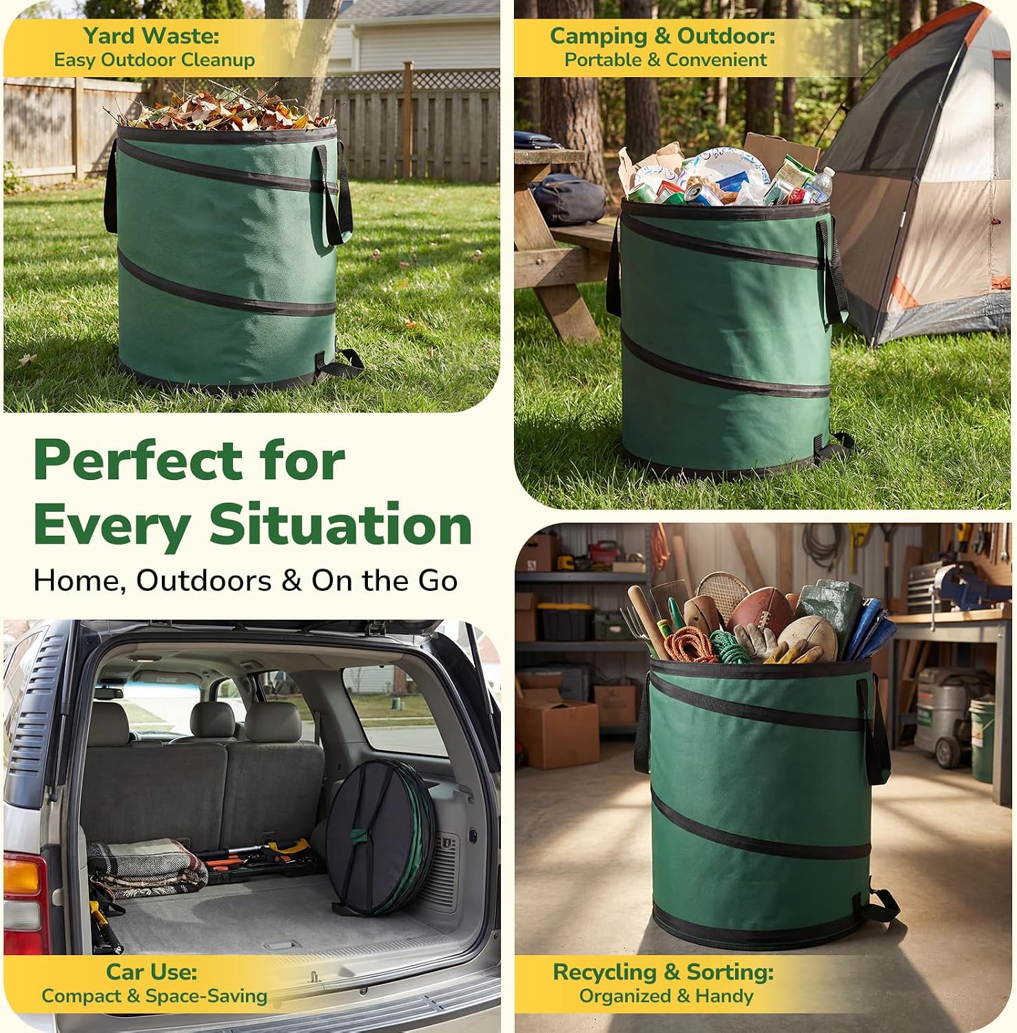 GreatBuddy Collapsible Trash Can 45 Gallon, Pop Up Yard Waste Bags, 600D Oxford Lawn and Leaf Bags with Drainage Holes