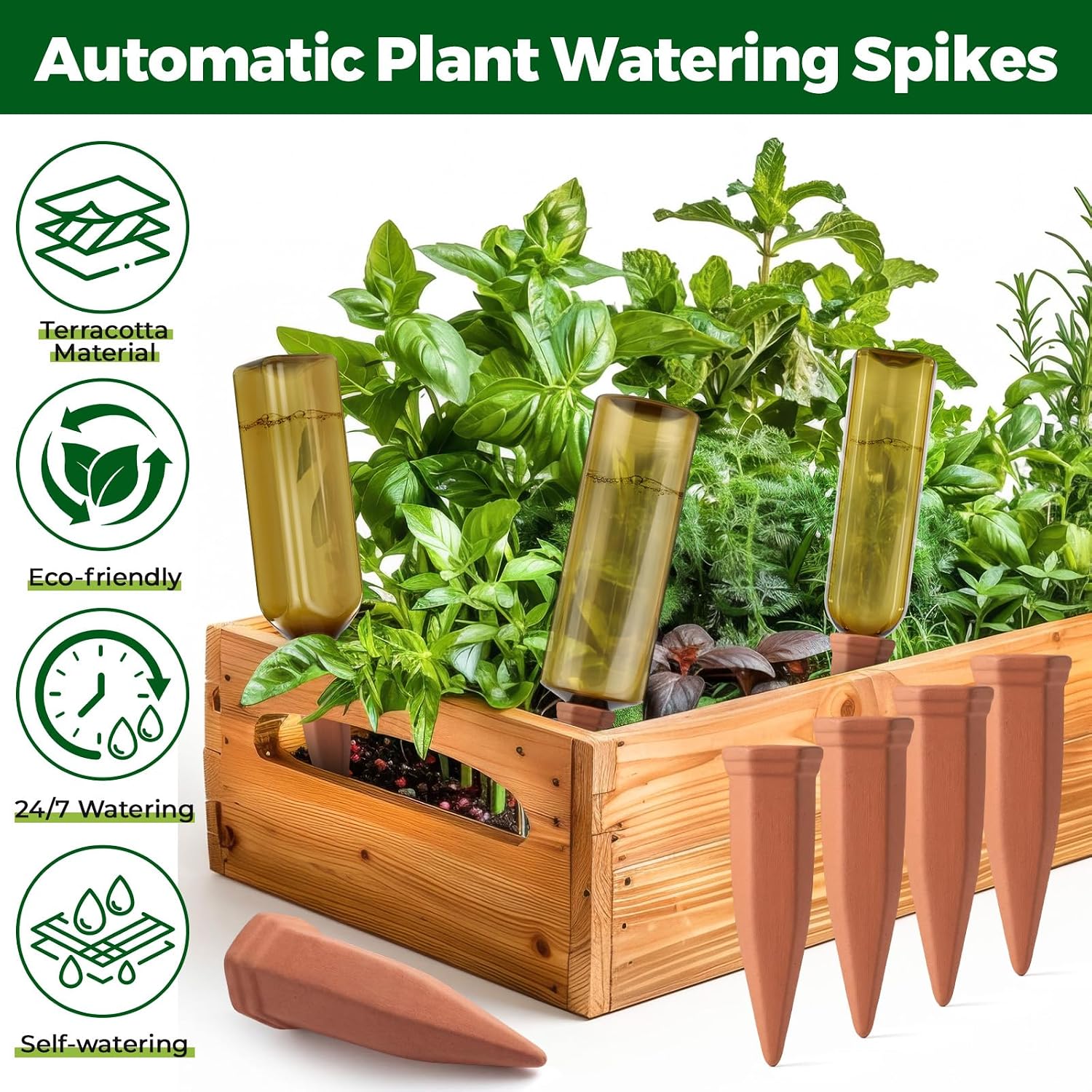 12 Pcs 17oz 25oz 34oz Plant Watering Devices 6 Terracotta Self Watering Spikes 6 Plastic Bottles Slow Release Vacation