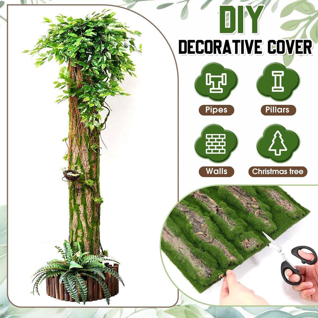 2 Packs Artificial Moss Bark 11.8 x 11.8 inches Tree Plants Bark DIY for Tree Collar Sewer Decoration Water Pipe Pillar