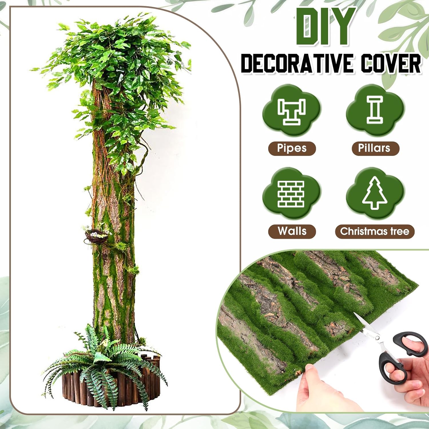 2 Packs Artificial Moss Bark 11.8 x 11.8 inches Tree Plants Bark DIY for Tree Collar Sewer Decoration Water Pipe Pillar