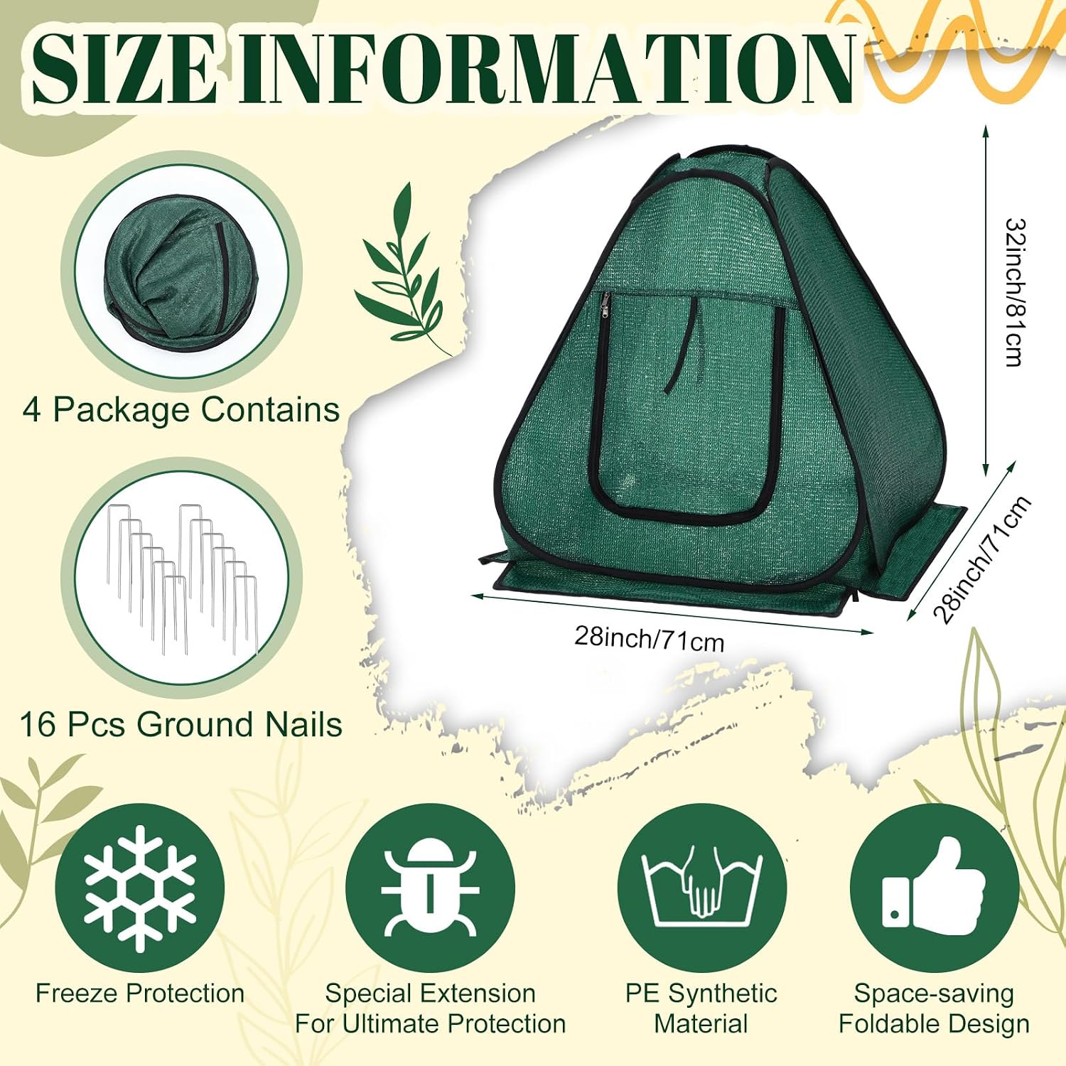 4 Pack 28" x 28" x 32" Pop up Plant Covers with Zipper Door and Stakes, Garden Netting, Crop Cage Against Birds, Small