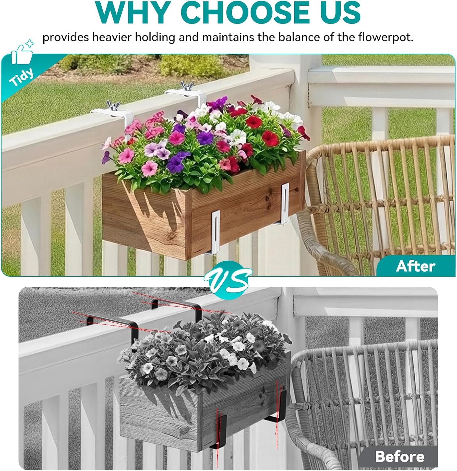 Adjustable Planter Box Brackets,Enhanced Bottom Support,Universal Outdoor Hanging Brackets,Flower Box Brackets for