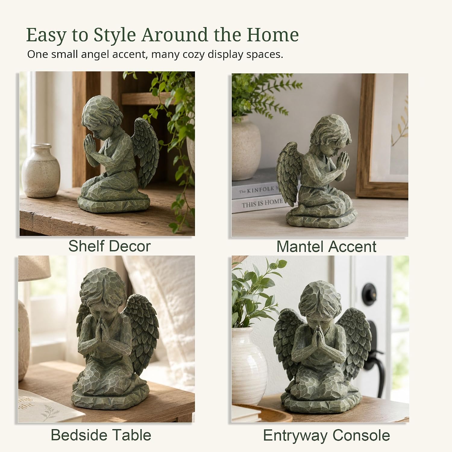 Praying Angel Figurine, 7.3 Inch Resin Angel Statue for Memorial Gifts, Sympathy Gifts, Indoor Home Decor, Garden