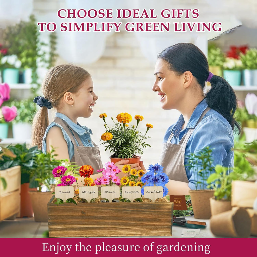 5 Indoor Flowers Growing Kit for Beginners, Complete Planting Starter Set with Zinnia, Cosmos, Sunflower, Marigold