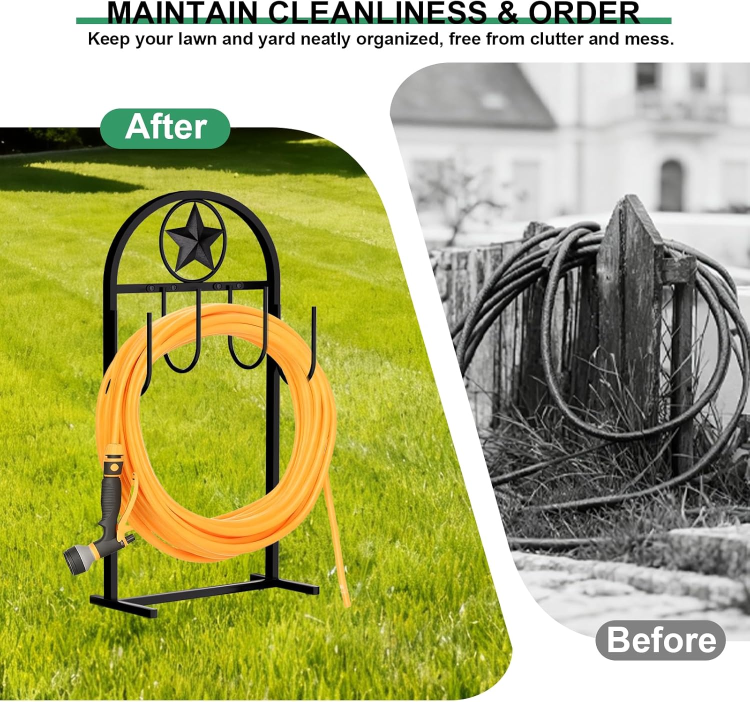 Garden Hose Holder,100ft Capacity Hose Reel,Star Style | Upgraded Metal for Stronger and Stable,Heavy Duty Water Hose