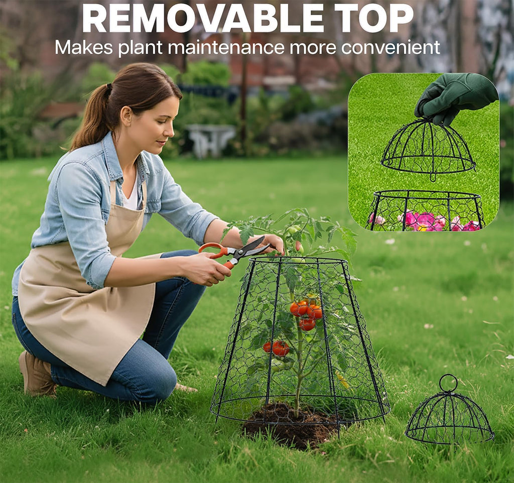 Chicken Wire Garden Cloche Set, Protective Plant Cover for Flowers and Produce with Removable Top, Protection from
