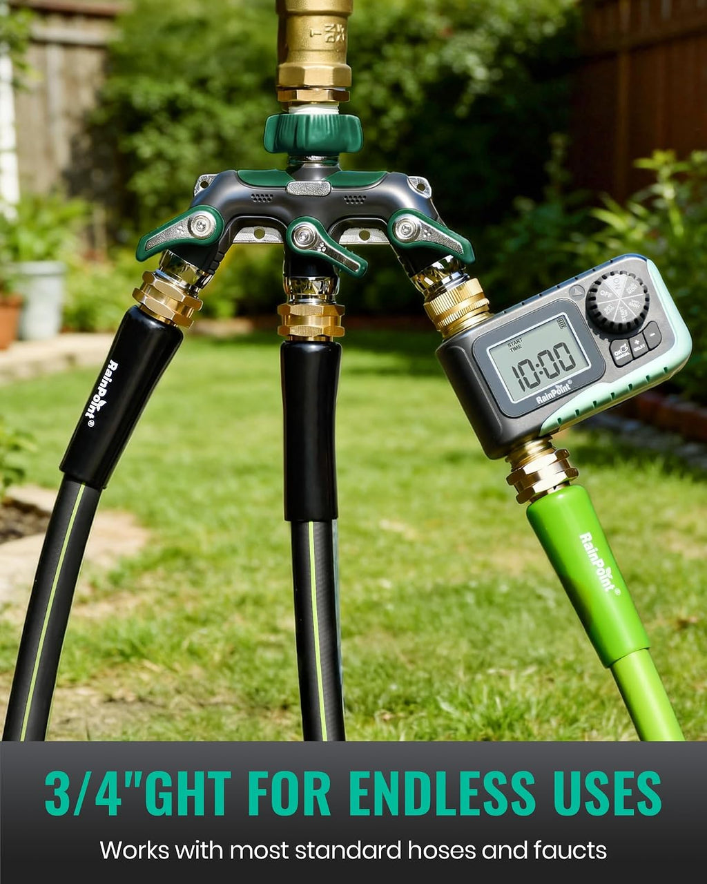 RAINPOINT 3 Way Hose Splitter, 100% Metal Heavy Duty Garden Hose Splitter With 1.9" Extra Long Handle & Individual Shut