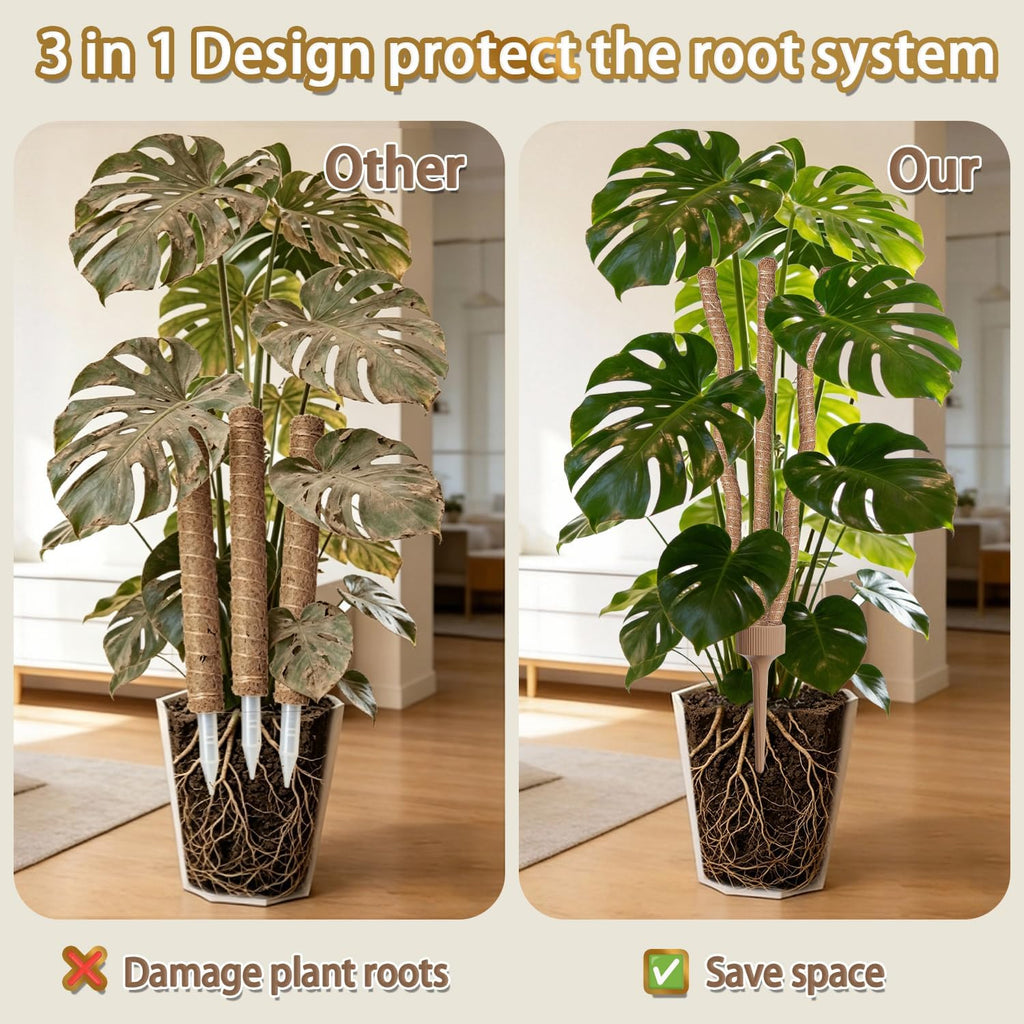 3 Moss Poles in 1, 30IN Tall Bendable Monstera Plant Support-2 Pack | 3 Integrated Coir Pole for Indoor Plants, Moss
