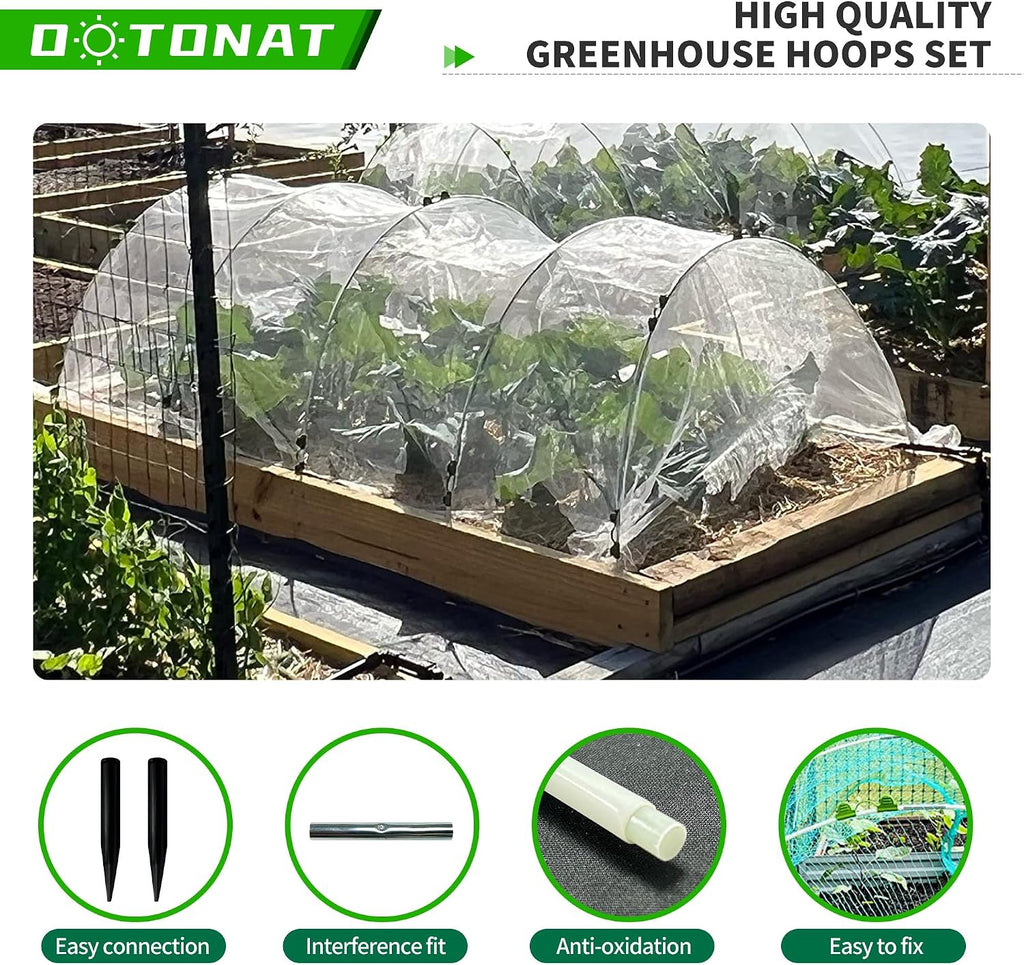 Garden Hoops for Raised Beds- Rust Free Fiberglass Frame Plant Hoops with Support Bases -Greenhouse Hoops Grow Tunnel