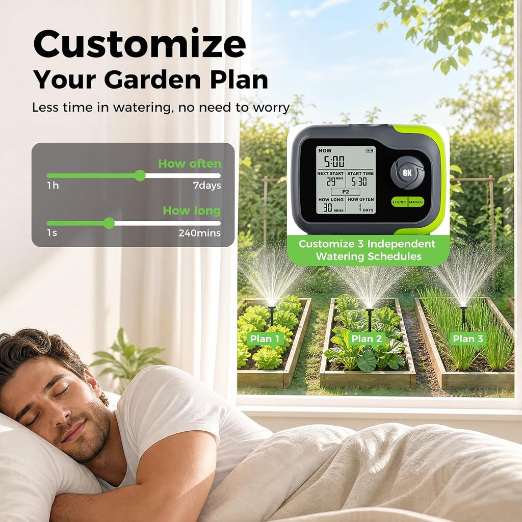 Sprinkler Timer, Watering Timer for Garden Hose, 2 Outlets Programmable Hose Timers with Rain Delay, Outdoor Soaker