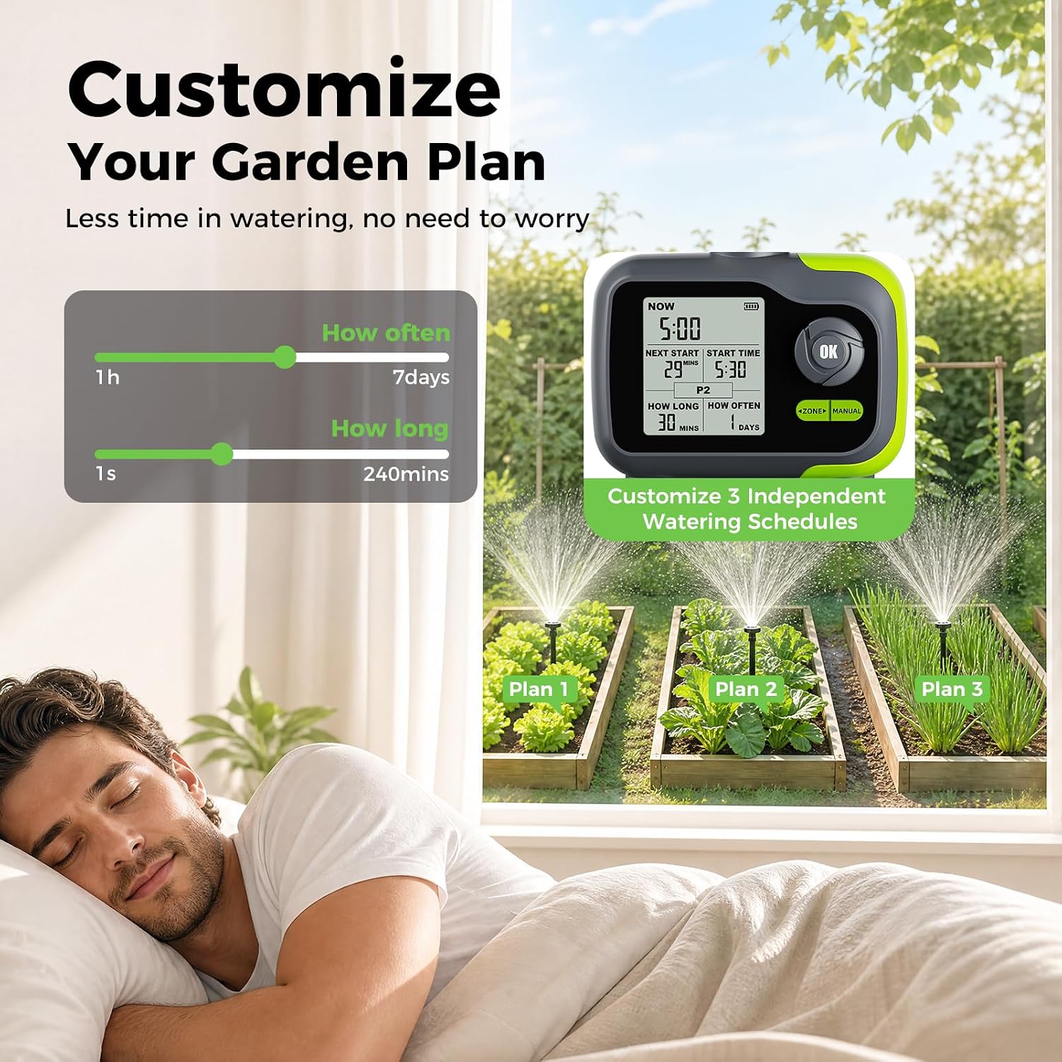 Sprinkler Timer, Watering Timer for Garden Hose, 2 Outlets Programmable Hose Timers with Rain Delay, Outdoor Soaker